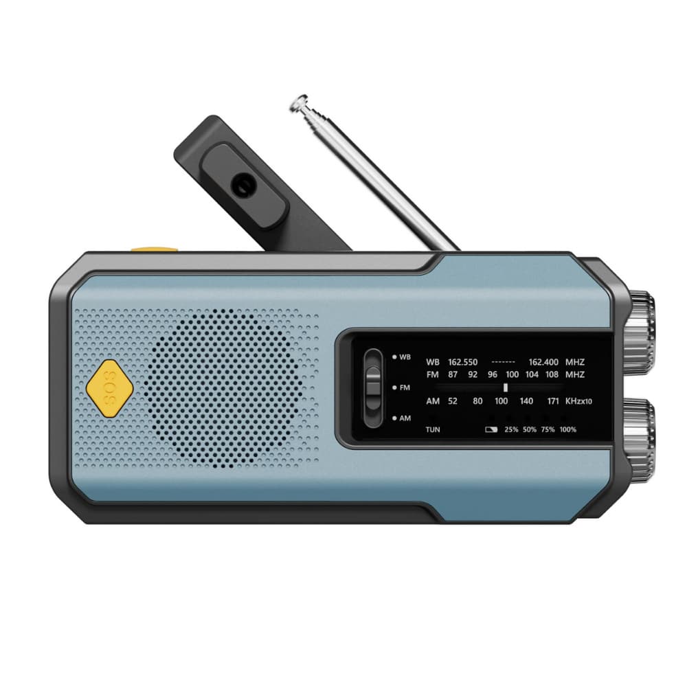 Compact Emergency Radio with Solar, Hand Crank & SOS Function