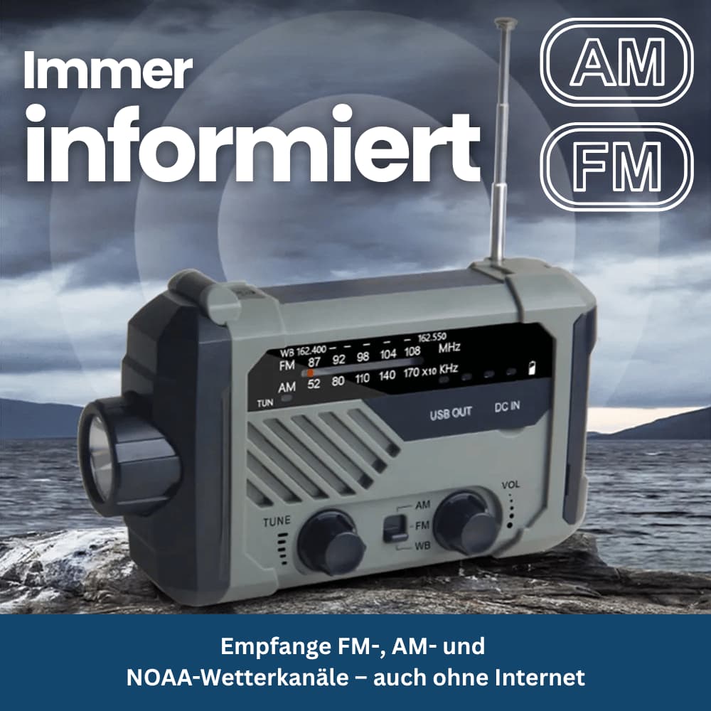 PowerGuard Pro – Emergency Radio with Solar & Hand-Crank Power