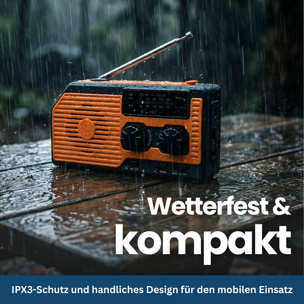 4-in-1 Emergency Radio With Solar Panel, Hand Crank & Power Bank – Blackout & Outdoor