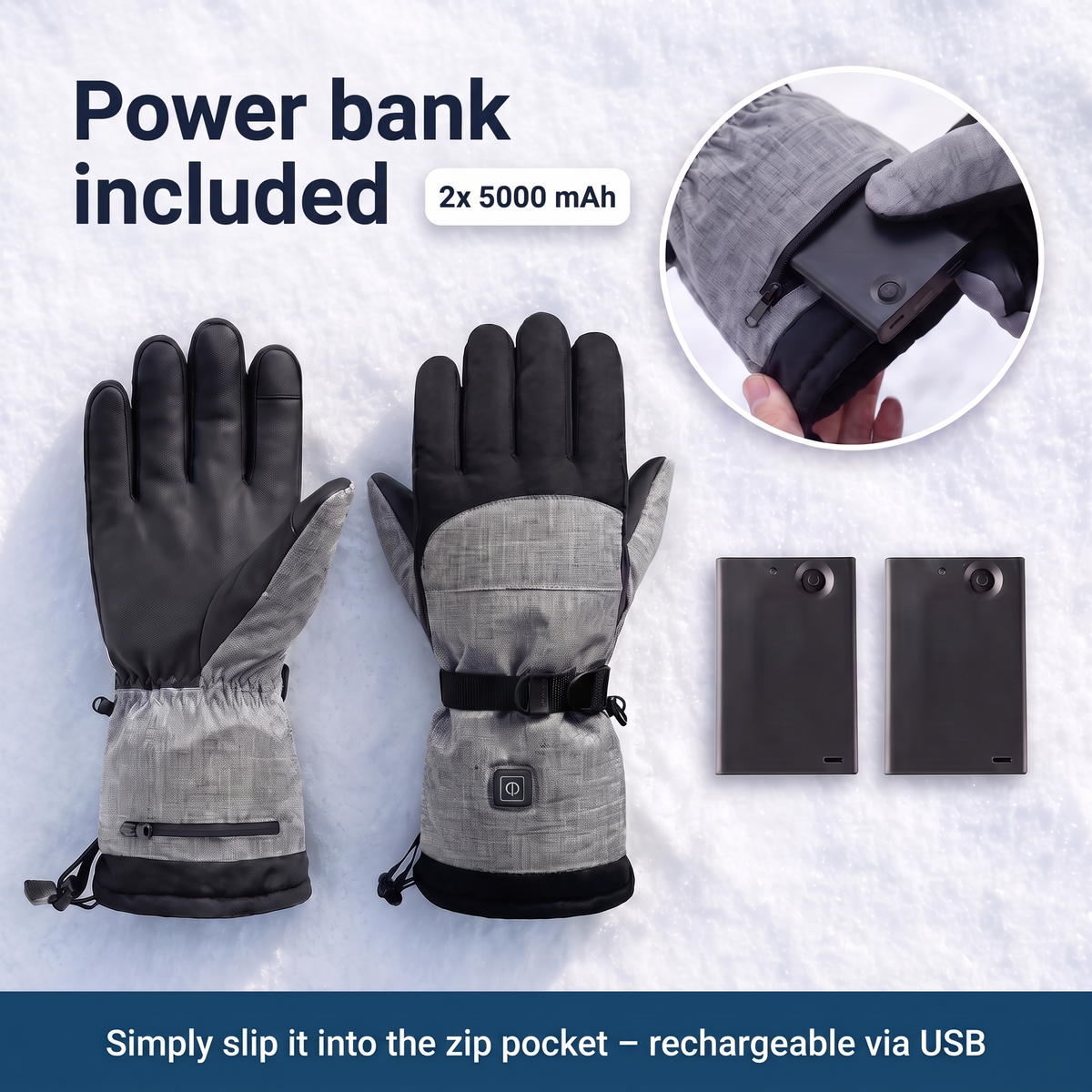 Power bank included – 2x 5000 mAh