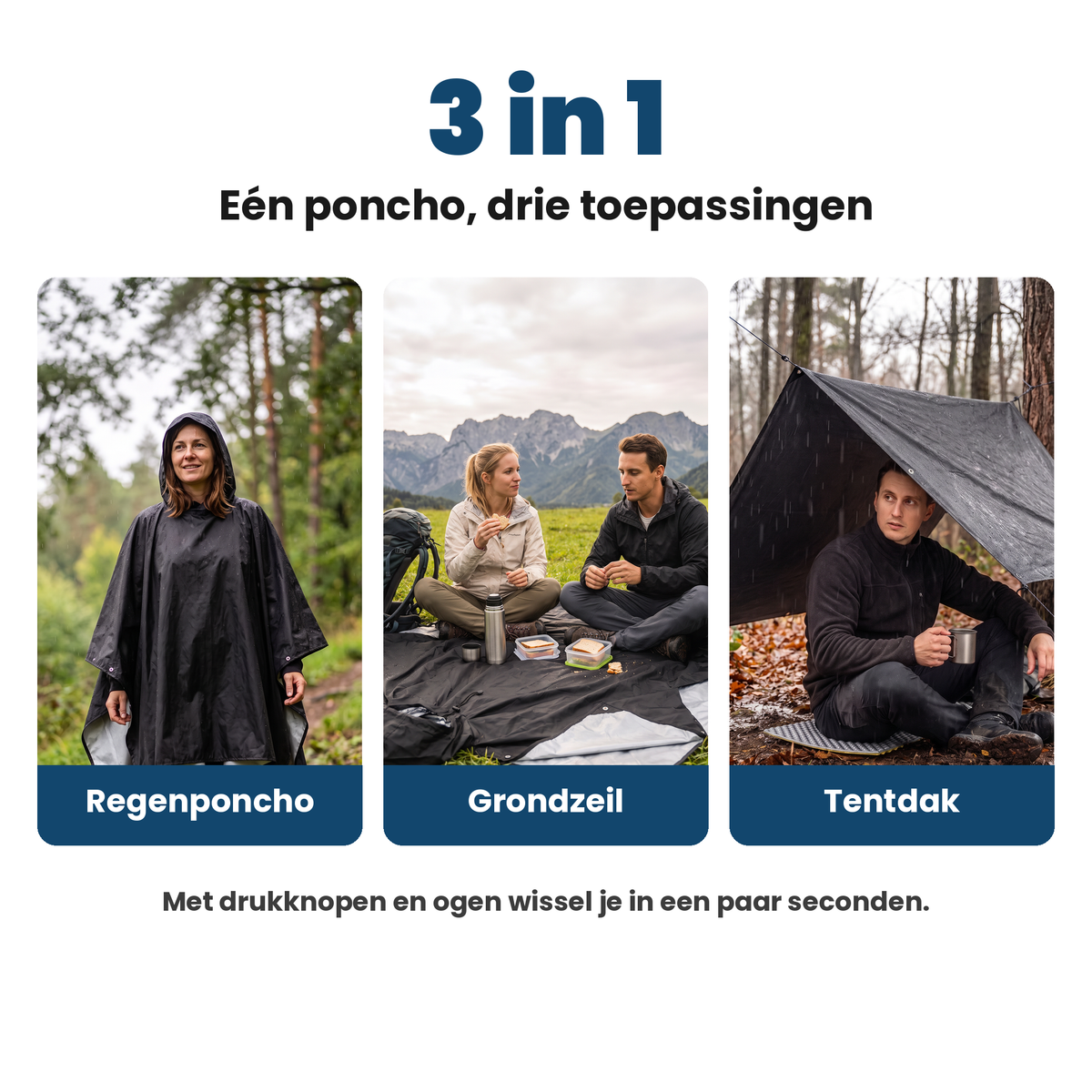 3 in 1: Regenponcho, Bodenmatte, Zeltdach